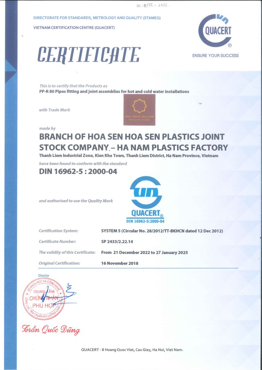 Giấy chứng nhận phụ tùng ống nhựa PPr đạt tiêu chuẩn DIN 16962-5:2000-04 - Ảnh 2